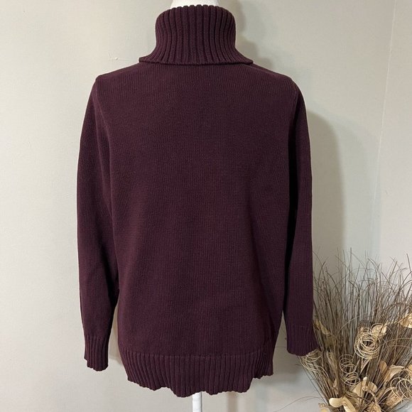 Ralph Lauren Woman’s Turtleneck Cotton Burgundy Sweater, Leather Buttons Sz 1X - Picture 3 of 11